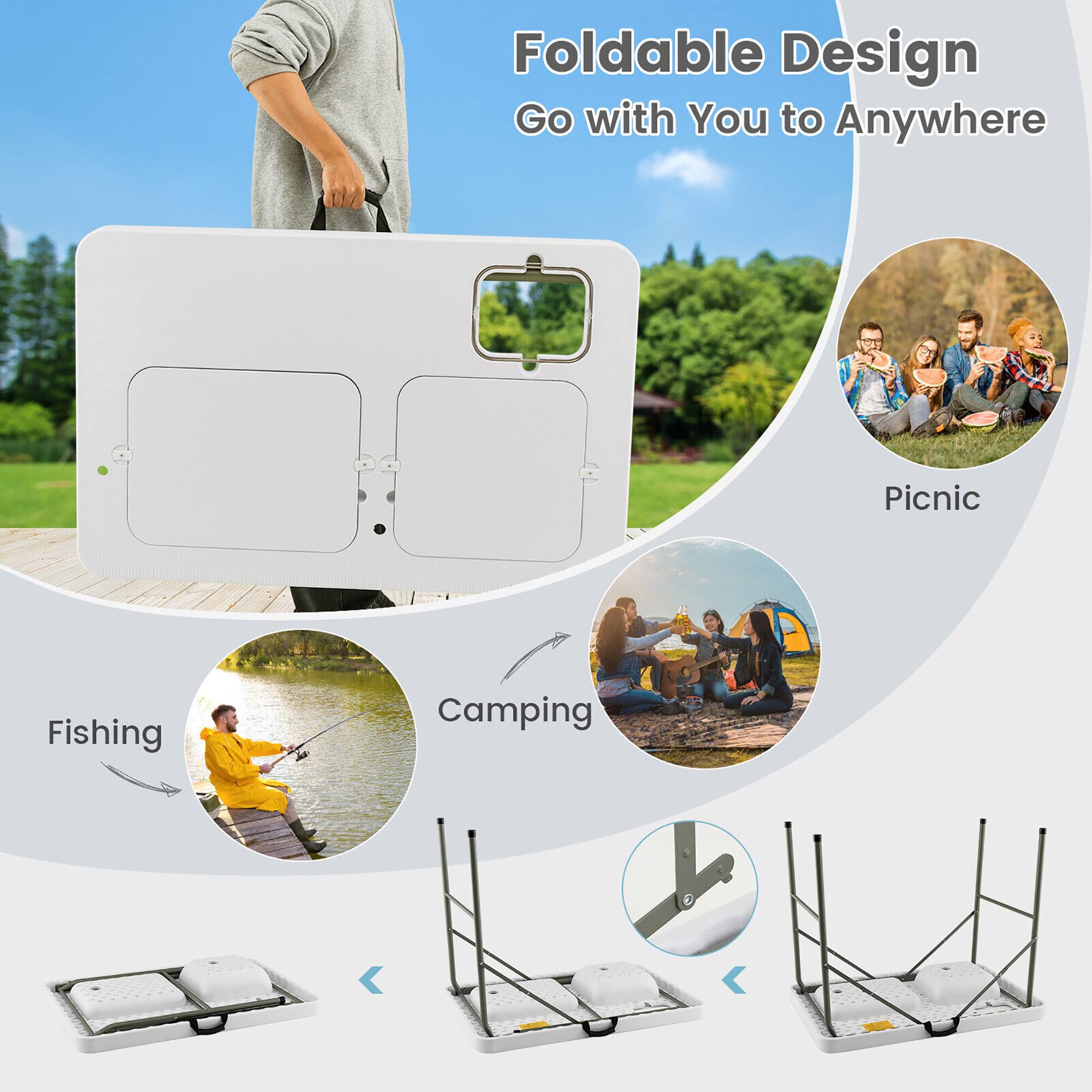 Foldable Design  
Go with You to Anywhere  

Picnic  
Fishing  
Camping