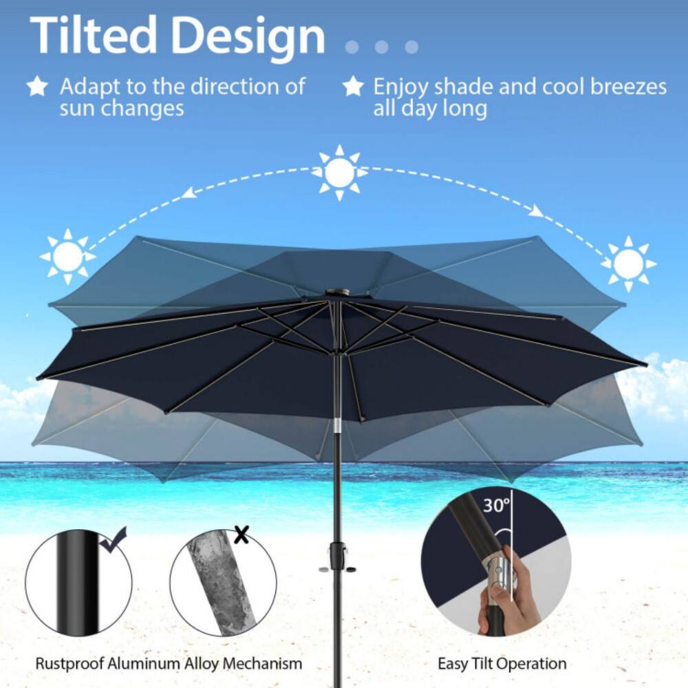 Tilted Design  
- Adapt to the direction of sun changes  
- Enjoy shade and cool breezes all day long  

30° Rustproof Aluminum Alloy Mechanism  
Easy Tilt Operation