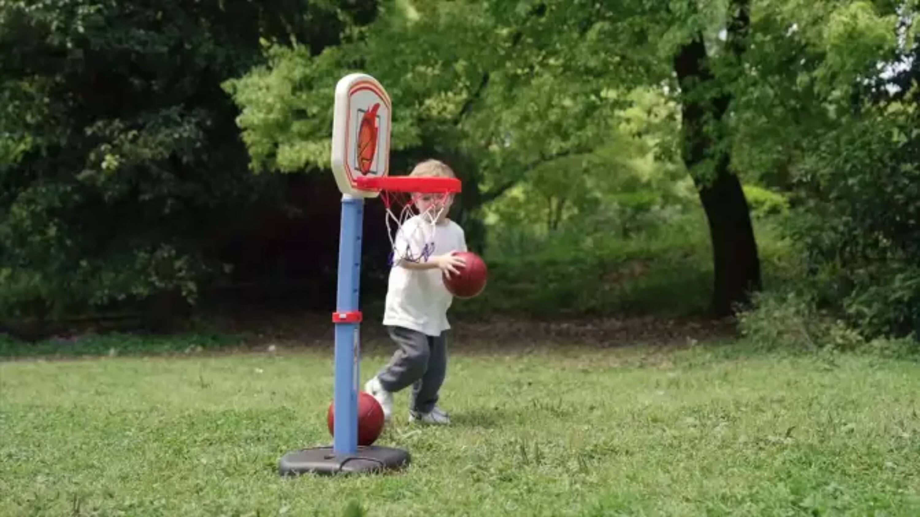Back. Joyfy - Toddler Basketball Hoop, 30.7”-42.5” Adjustable Basketball Game Set With 4 Balls for Kids Indoor Outdoor Play - Multicolor.