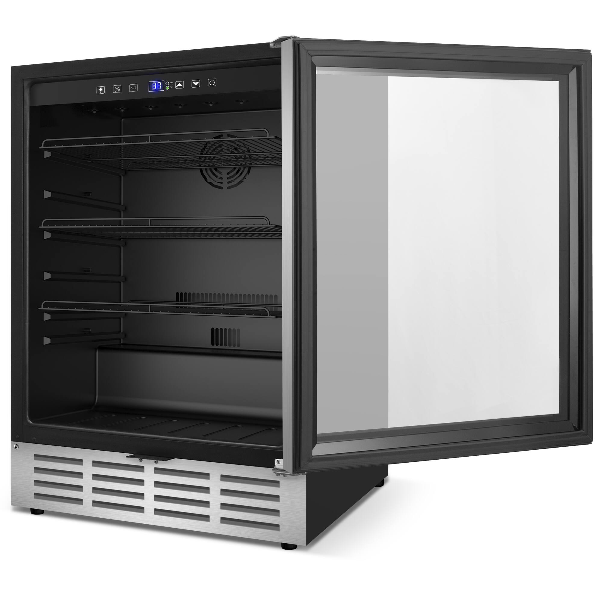 Back. HOOURE - 23.4 in. Single Zone 180-Cans Beverage Cooler With 3 Removable Shelves, Built-in Blue Light, Stainless Steel - Stainless steel.