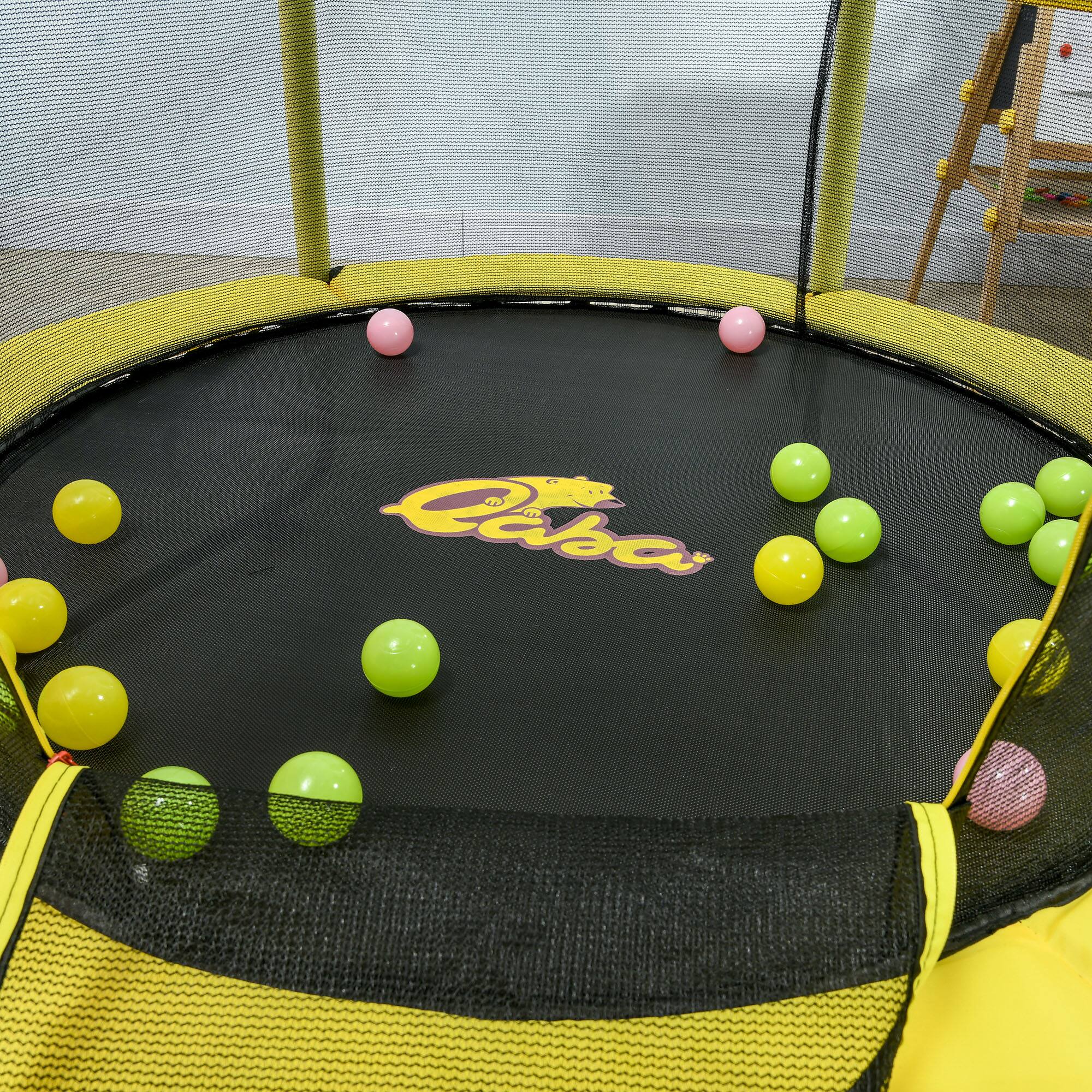 Alt View 5. Qaba - 4.6' Trampoline, 55 Inch Trampoline, Safety Enclosure, Ball Pit, Indoor Outdoor Use - Yellow.