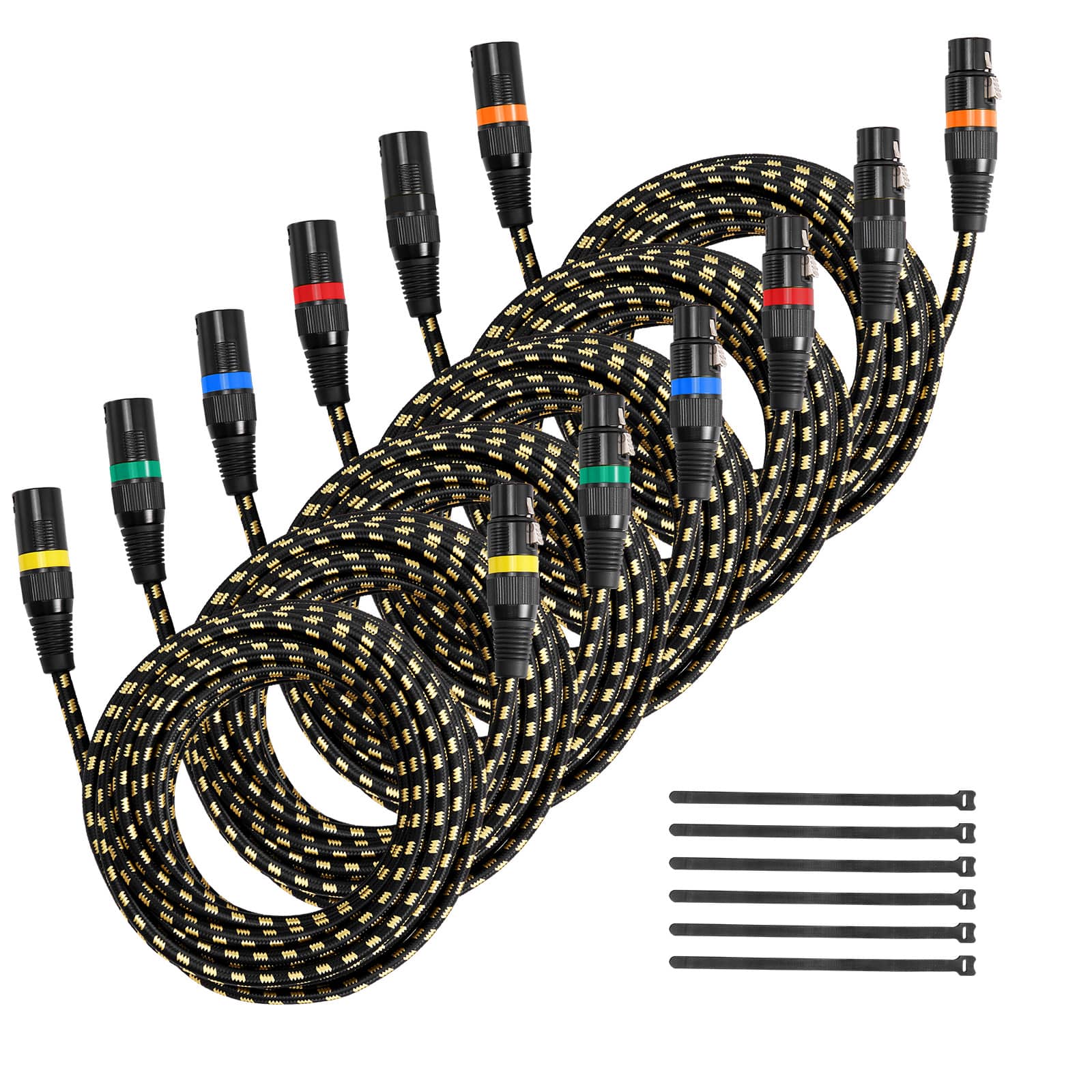 VEVOR - XLR Cable 25 ft, 6 Pack, Shielded Balanced DMX Male to Female Microphone Cables, 3-Pin XLR Mic Speaker Cord Wires - Black