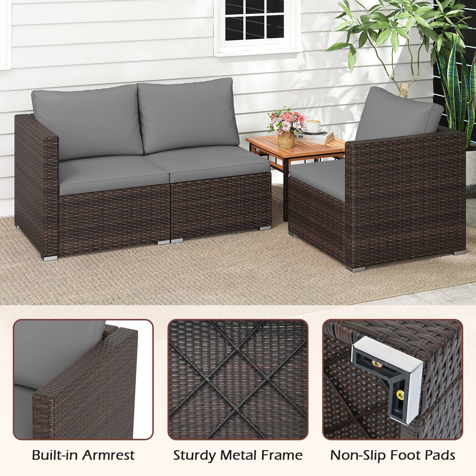 Built-in Armrest  
Sturdy Metal Frame  
Non-Slip Foot Pads
