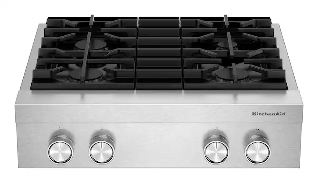 Front. KitchenAid - KitchenAid - KitchenAid 30-inch 4-Burner Gas Commercial-Style Rangetop - Stainless Steel.