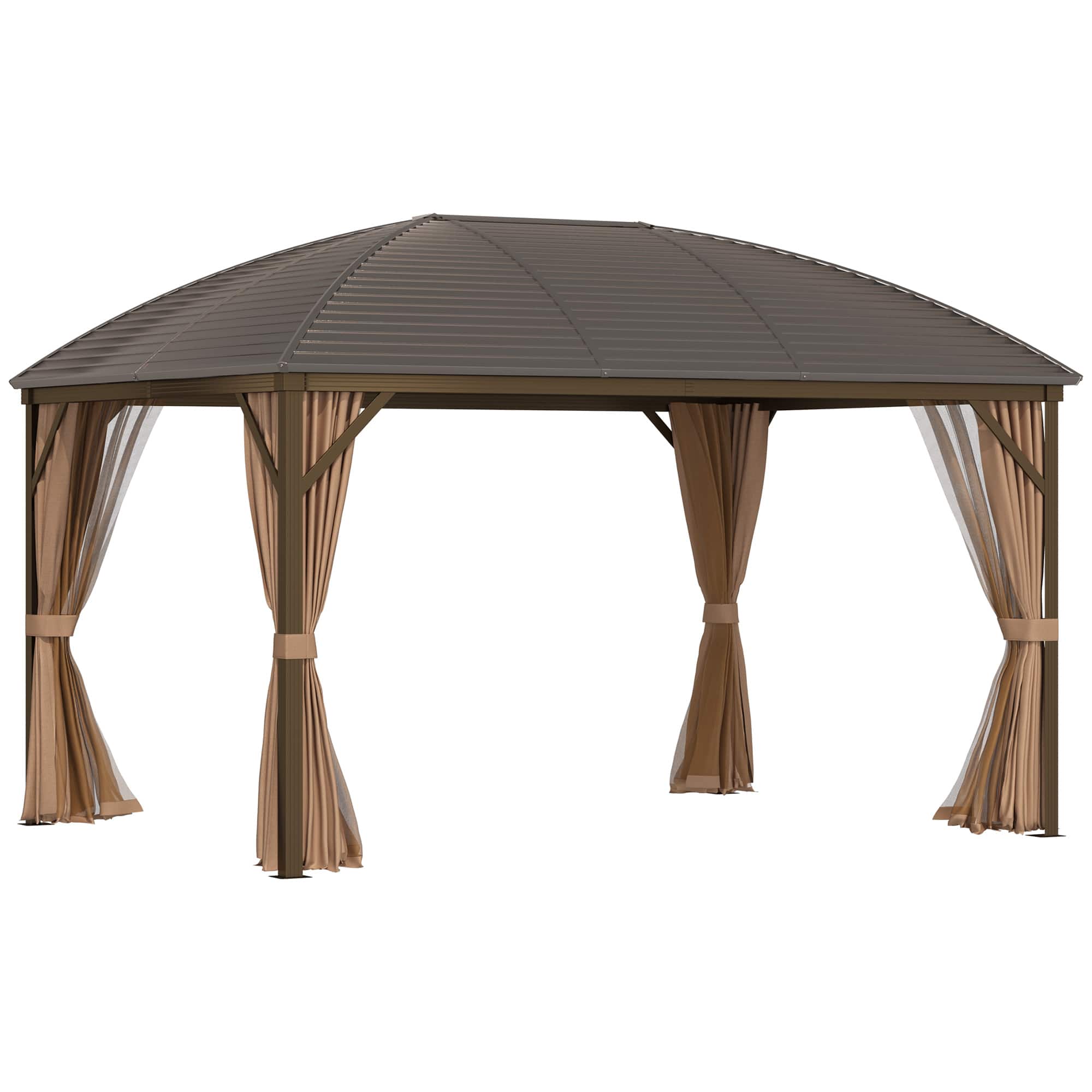 Outsunny - 10' x 13' Hardtop Gazebo Canopy with Galvanized Steel Roof, Aluminum Outdoor Pavilion Gazebo with Top Hook, Netting - Brown price history on PriceWatchPro