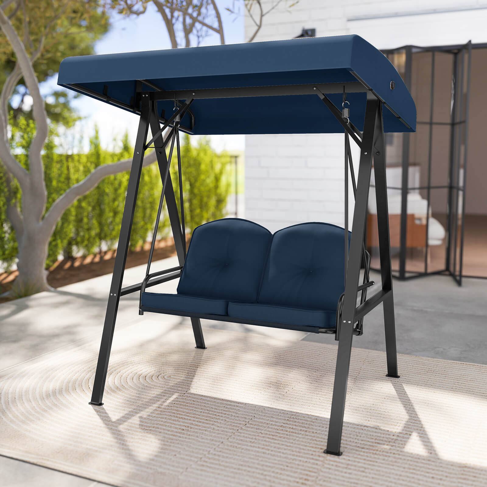 Alt View 3. Costway - Costway 2-Person Outdoor Porch Swing Swing Loveseat with A-Shaped Metal Stand - Navy.