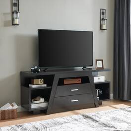 APRILSOUL - Two drawer tv stand cabinet tall with two cubbies divided shelf modern design - Espresso