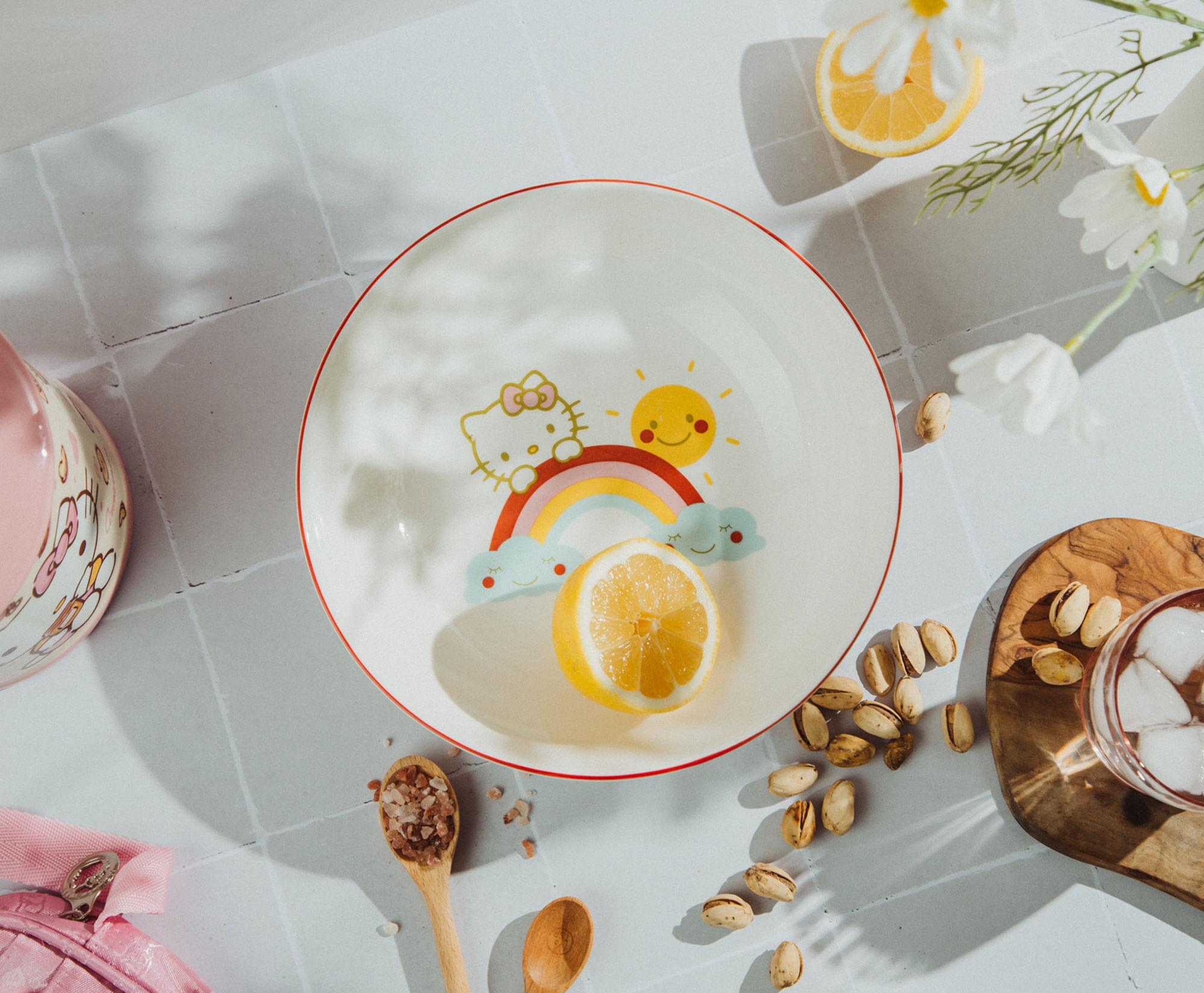 Alt View 5. Silver Buffalo - Sanrio Hello Kitty Rainbow 9-Inch Ceramic Coupe Dinner Bowl - Pink.