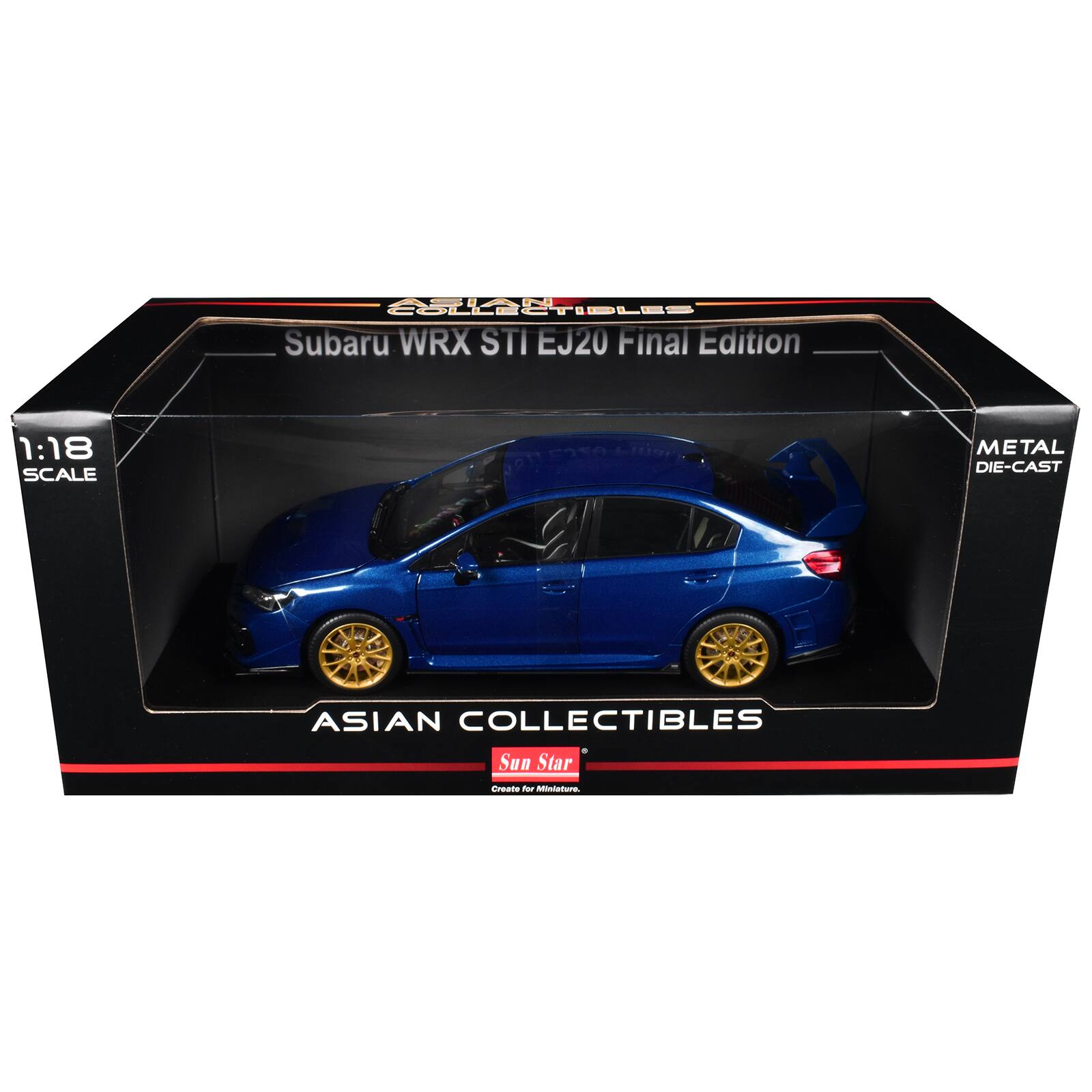 COLLECTIBLES TIBLES Subaru WRX STI EJ20 Final Edition  
1:18 SCALE  
METAL DIE-CAST  
ASIAN COLLECTIBLES Sun Star  
Create for Miniature