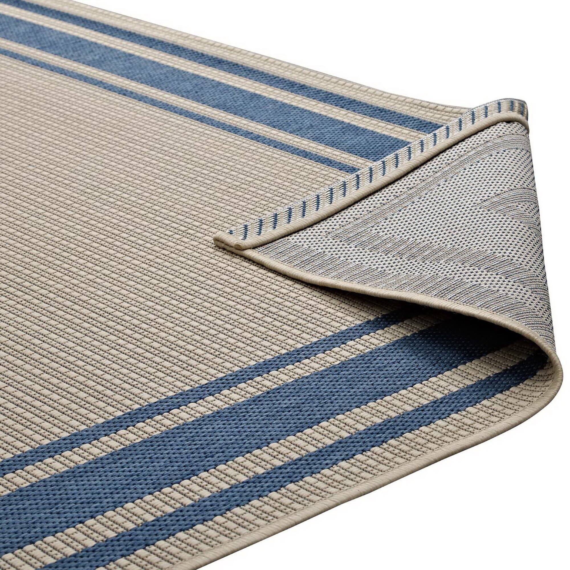 Alt View 4. Modway - Rim Solid Border Indoor and Outdoor Area Rug - Blue and Beige.