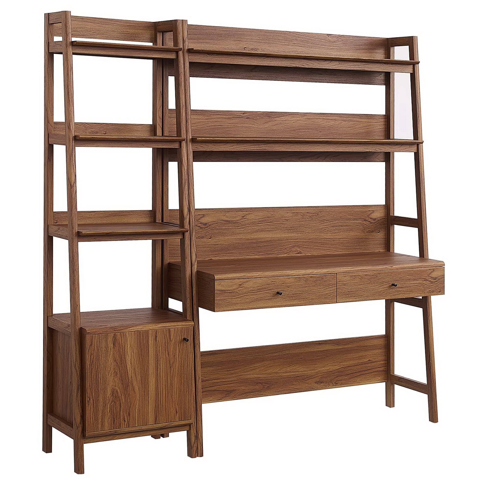 Angle. Modway - Bixby 2-Piece Wood Office Desk and Bookshelf by Modway - Walnut.