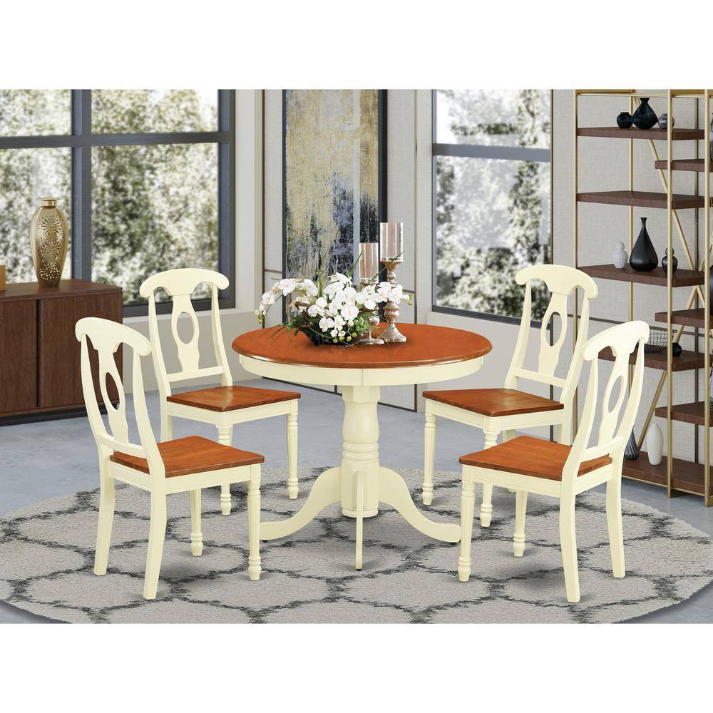 Back. East West Furniture - 5 Pc Kitchen dinette set for 4-Kitchen Table and 4 Kitchen Dining Chairs - Buttermilk & Cherry.