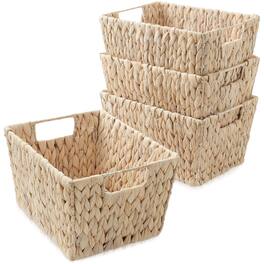 Casafield - 4pk Hyacinth Seagrass Storage Baskets with Handles for Shelves - Whitewash - Hyacinth