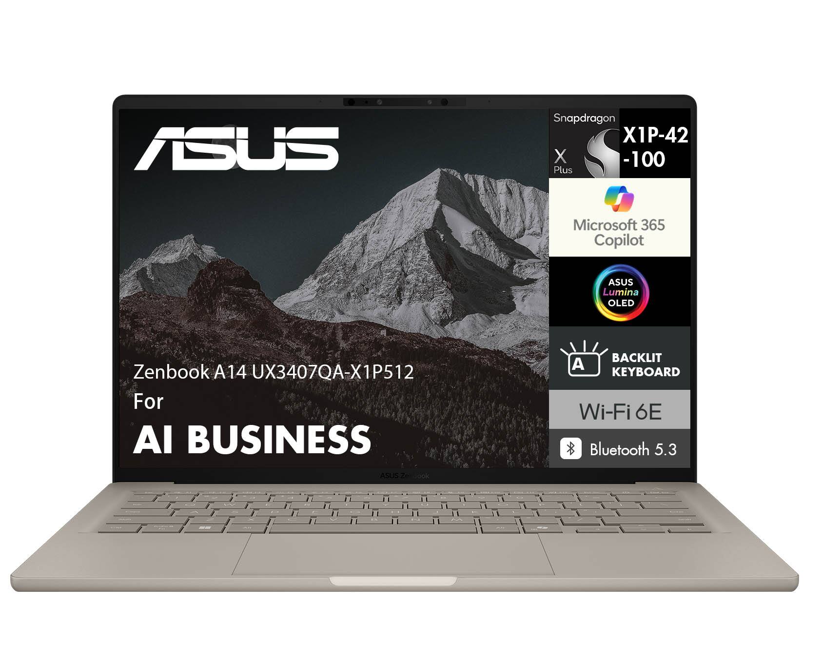 ASUS - Zenbook A14 Laptop 14.0 OLED (Qualcomm Snapdragon X Plus, 16GB LPDDR5X, 512GB SSD, Win 11 Home) w/USB Hub - Zabriskie Beige - Thumbnail 3