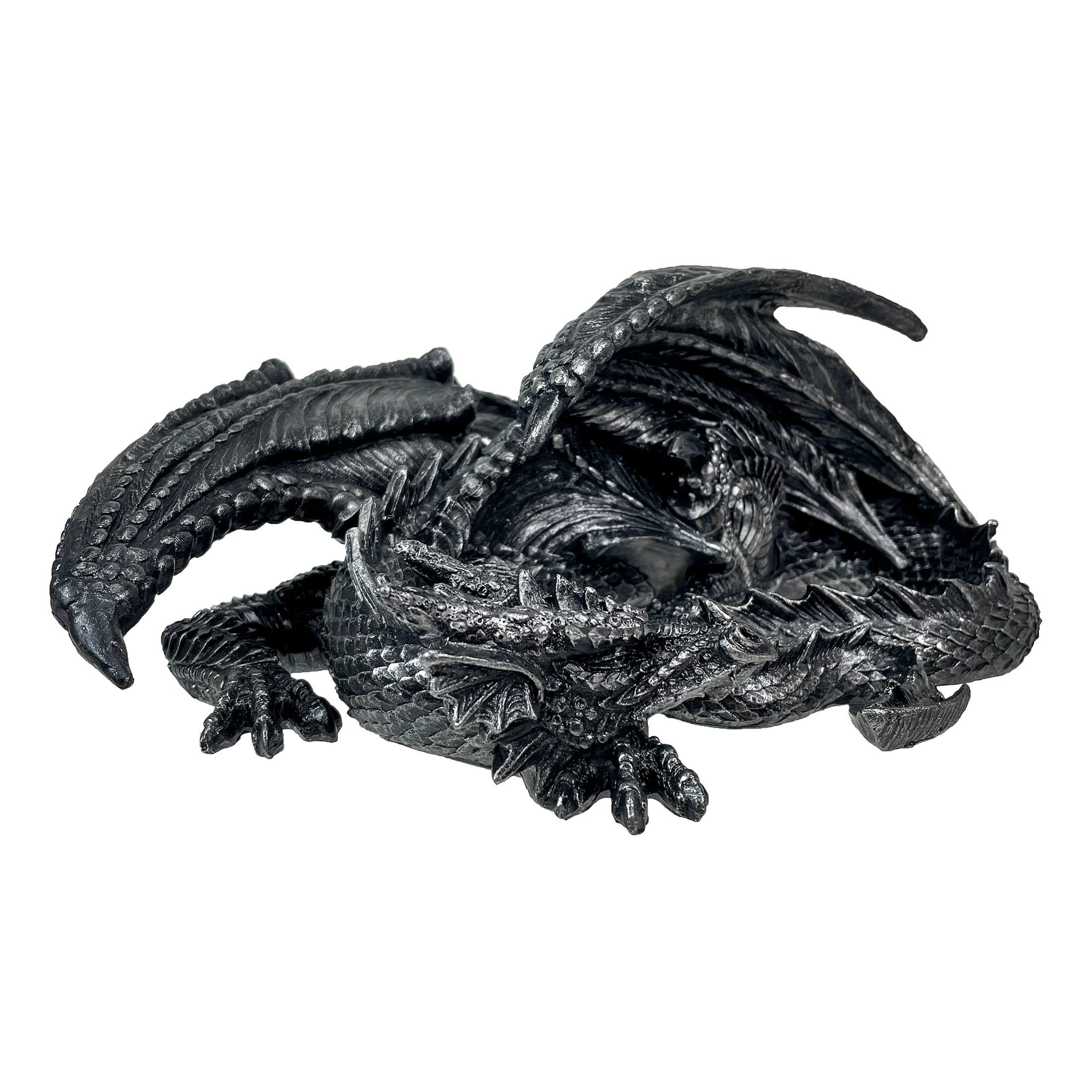 Alt View 1. Zeckos - Somasaurus Metallic Black Gothic Sleeping Dragon Statue 12 in. - Black.