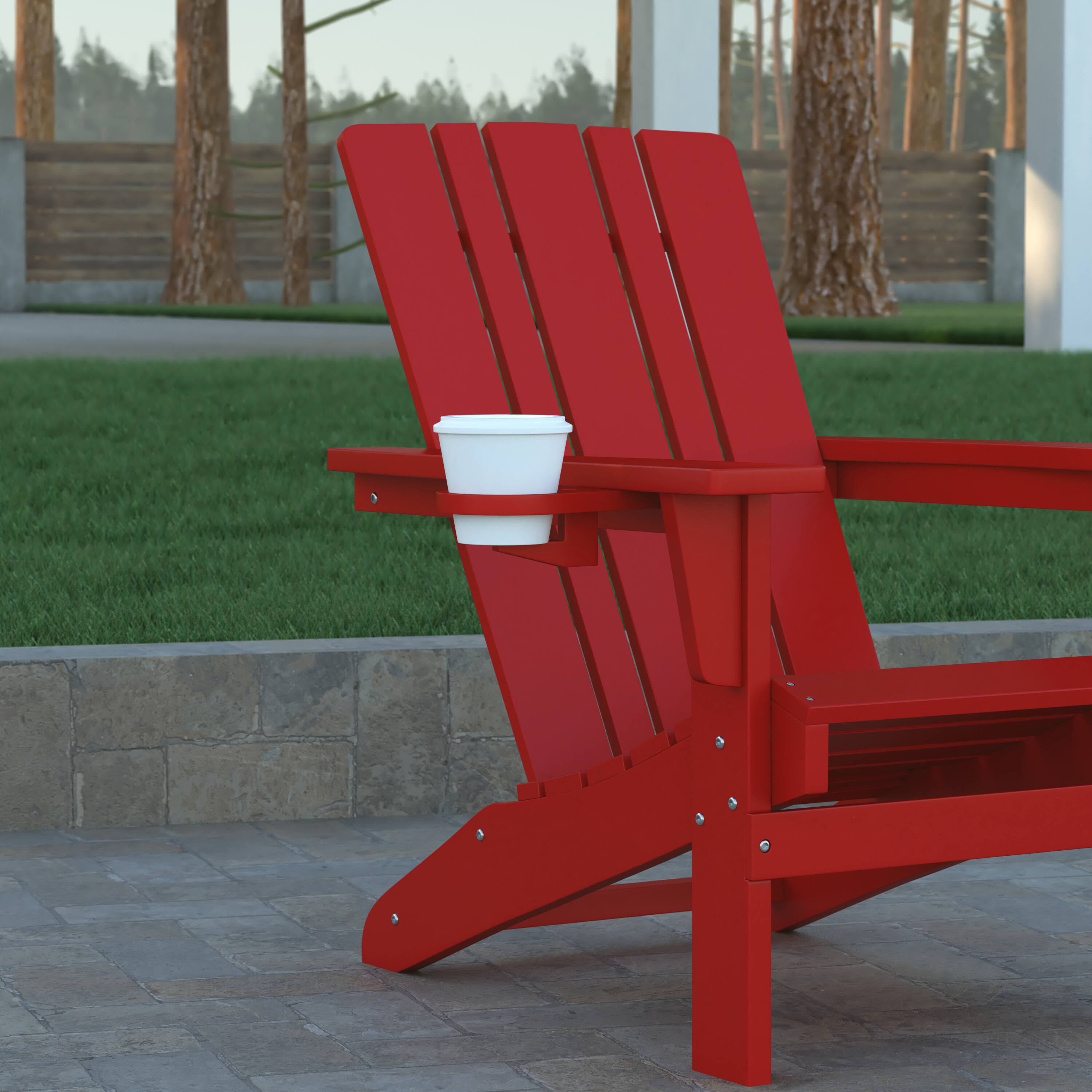 Alt View 4. Emma + Oliver - Haley Adirondack Chair with Cup Holder, Weather Resistant HDPE Adirondack Chair - Red.