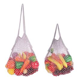 Unique Bargains - 2pcs Reusable Mesh Produce Bag, Washable Net Portable Fruit Veg Bag, Cotton String Long+Short Handle for Grocery - Gray
