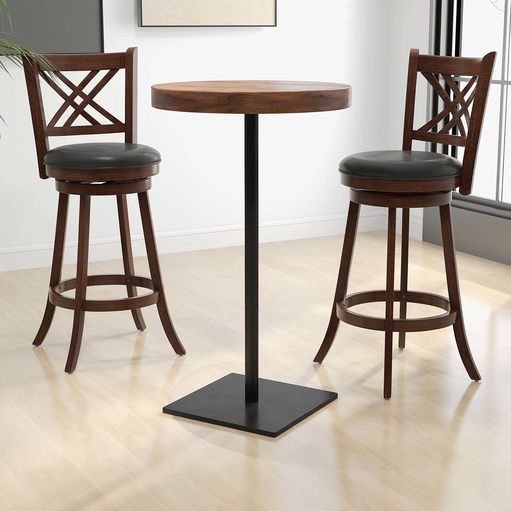 Alt View 3. Gymax - Gymax 360° Swivel Barstools Set of 4 29'' Bar Height Bar Chairs with Back & Footrest - Espresso, Black.