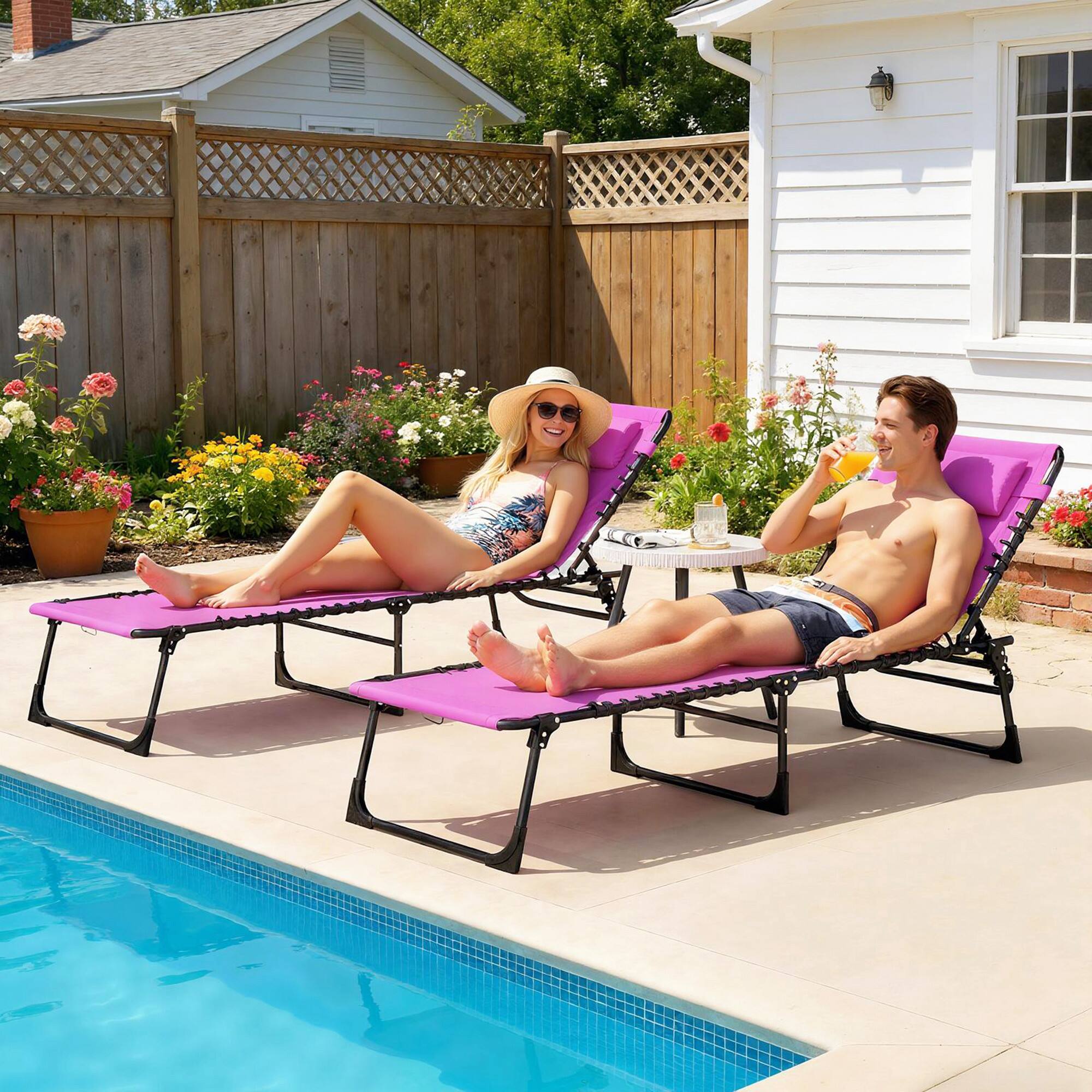 Alt View 1. Outsunny - Folding Chaise Lounge Chair Set of 2, Patio Sun Tanning Chair, Outdoor Chaise Lounger with 4-Position Reclining Back - Purple.