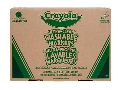 Crayola  
Ultra-Clean Washable Markers  
Ultra-Propres Lavables Marqueurs  

Classpack - Assortiment pour Classe  
200 Markers in 8 Different Colors  
200 Marqueurs en 8 Couleurs Différentes  

Broad Line Trait Large  

Made with Solar Energy Power  
Fabriqué avec l'Énergie Solaire