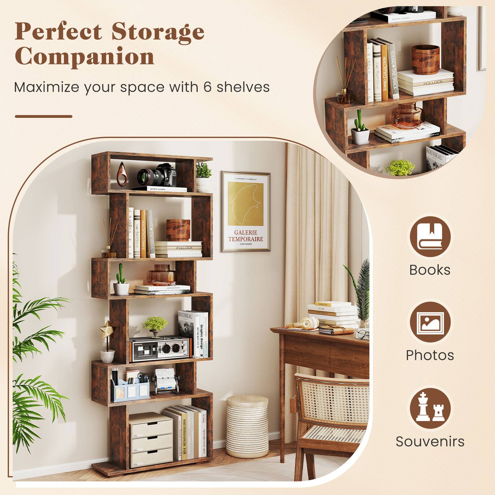 Perfect Storage Companion
Maximize your space with 6 shelves

Books
Photos
Souvenirs