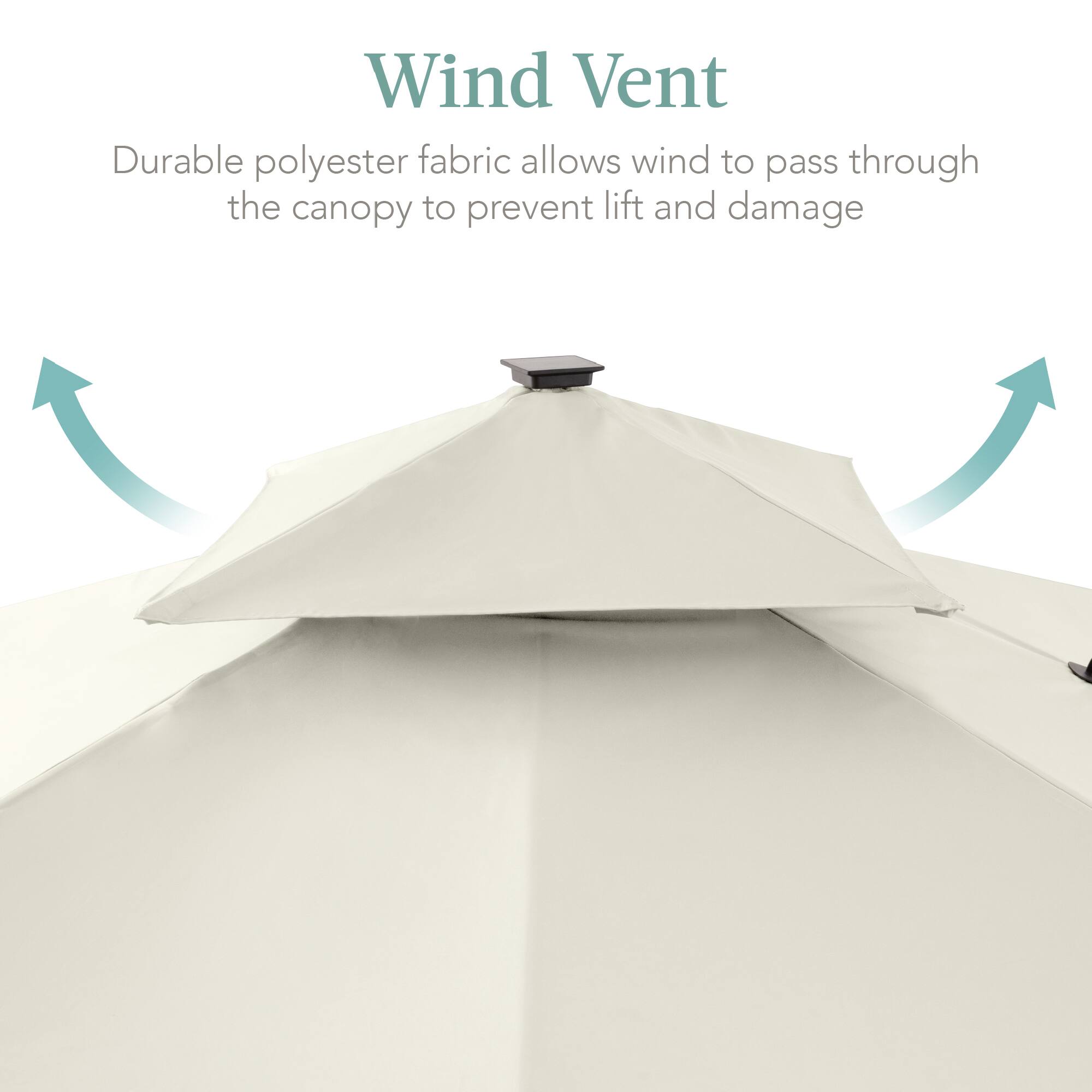 Wind Vent

Durable polyester fabric allows wind to pass through the canopy to prevent lift and damage