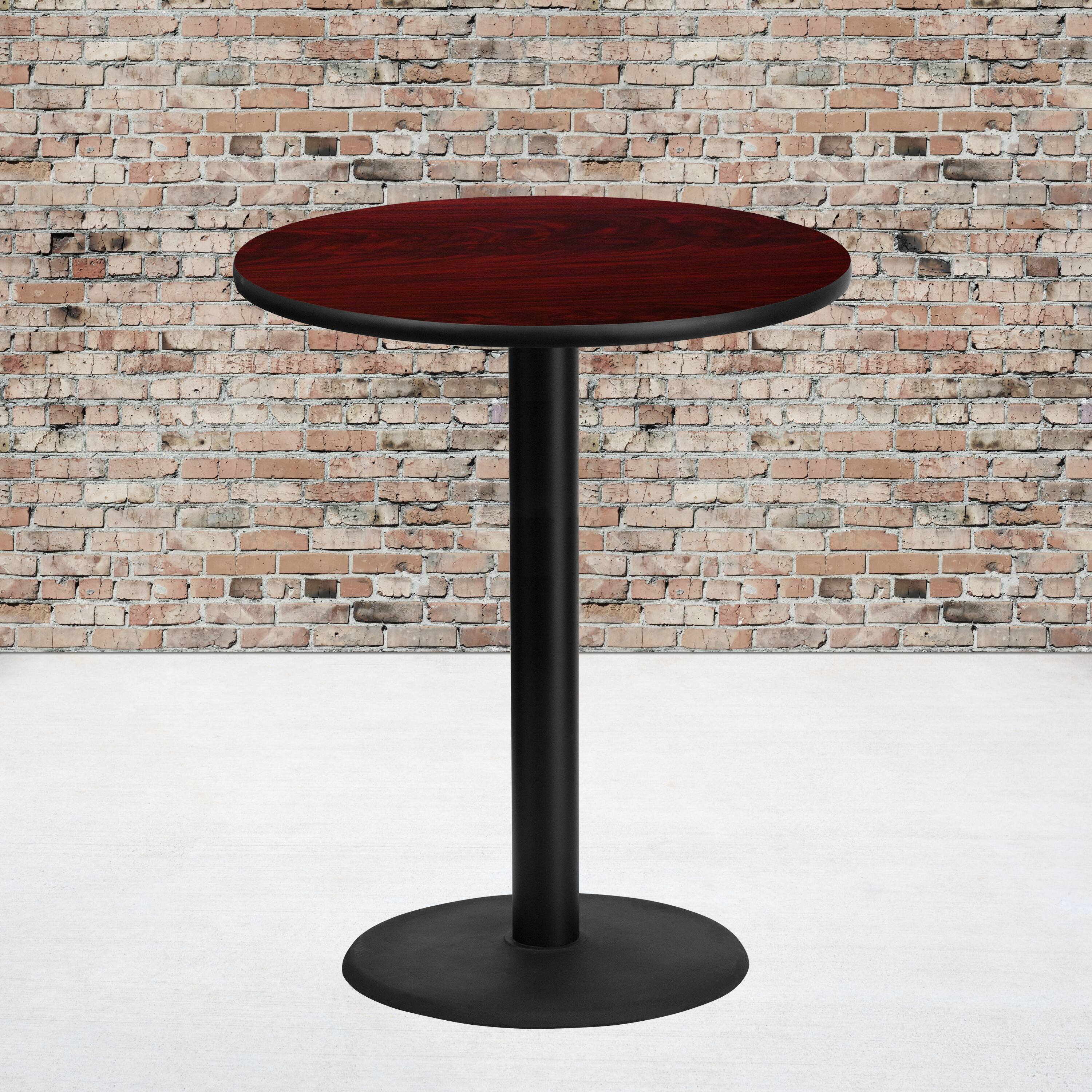 Alt View 1. Emma + Oliver - 36" Round Laminate Table Top with 24" Round Bar Height Table Base - Mahogany.