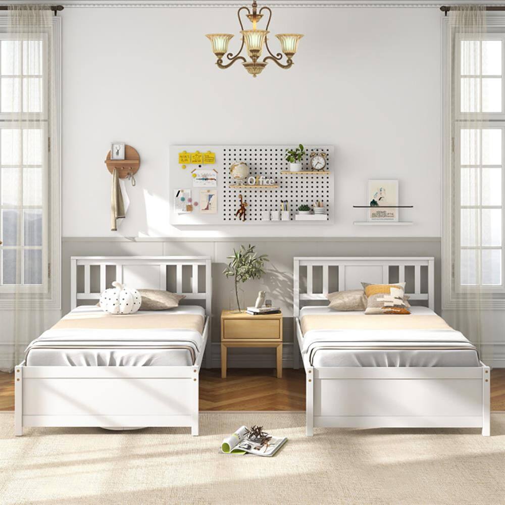 Alt View 7. Kadyn - Platform Bed Frame Bedroom Bed FrameWooden Platform Bed with Headboard and Wood Slat Support WhiteTwin Size - White-Twin.