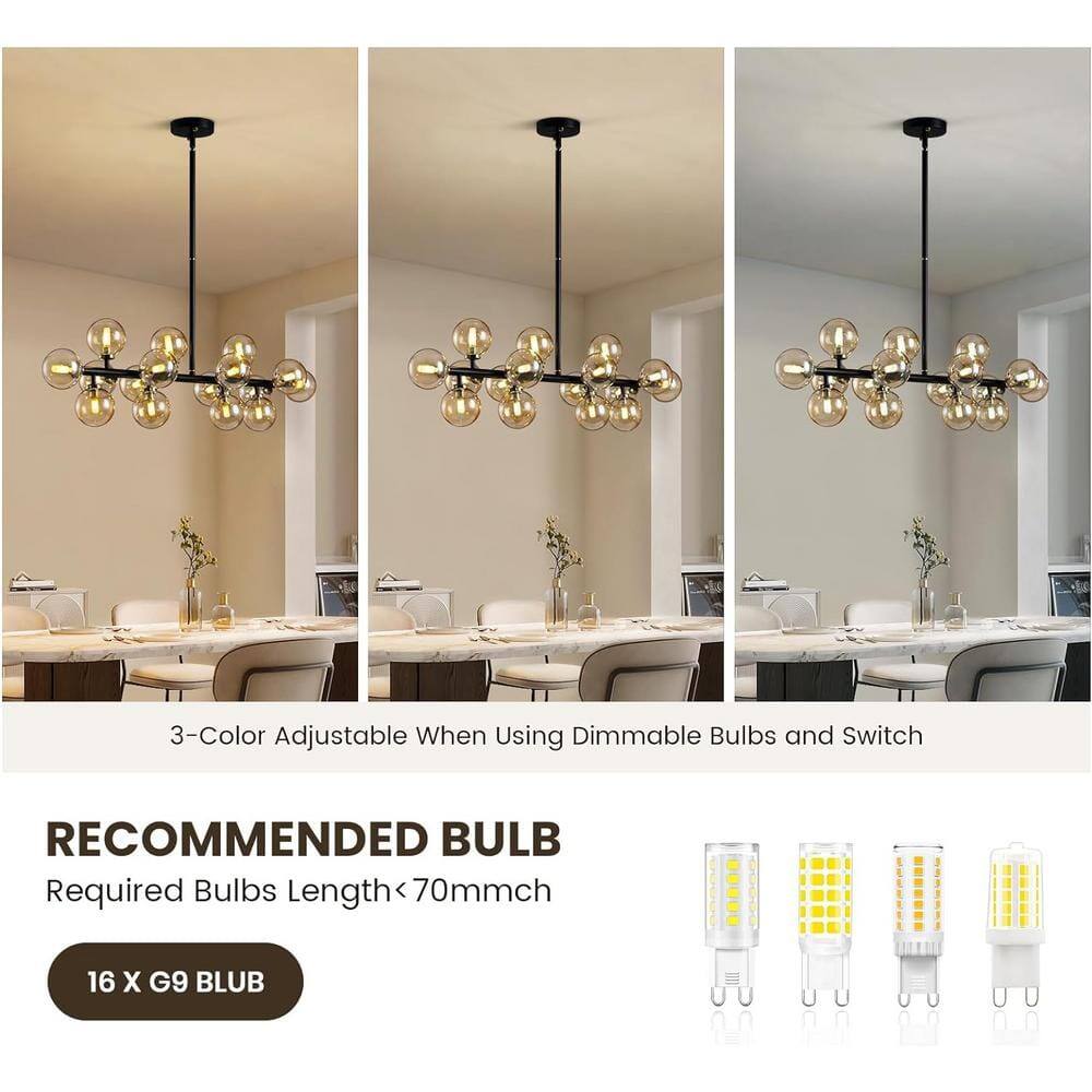 3-Color Adjustable When Using Dimmable Bulbs and Switch

RECOMMENDED BULB  
Required Bulbs Length < 70mmch  
16 X G9 BLUB
