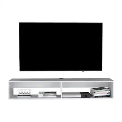 Front. TuHome - Warrior 59" Floating Tv Stand White MDF - White.