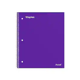 Staples - Premium Poly 1-Subject Notebook, 8" x 10.5", Wide Ruled, 100 Sheets - Purple