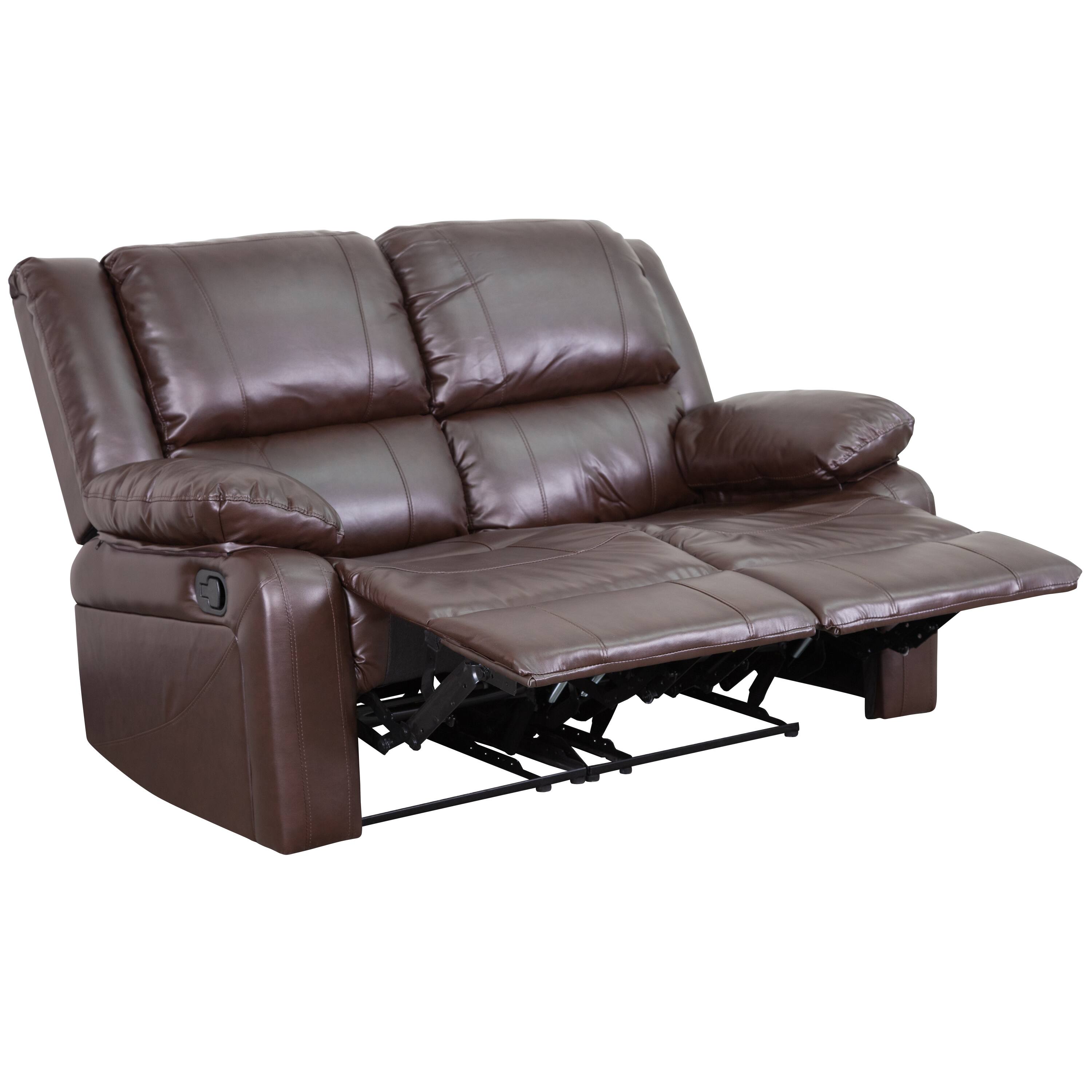 Alt View 7. Emma + Oliver - Bustle Back Loveseat with Two Built-In Recliners - Brown LeatherSoft.