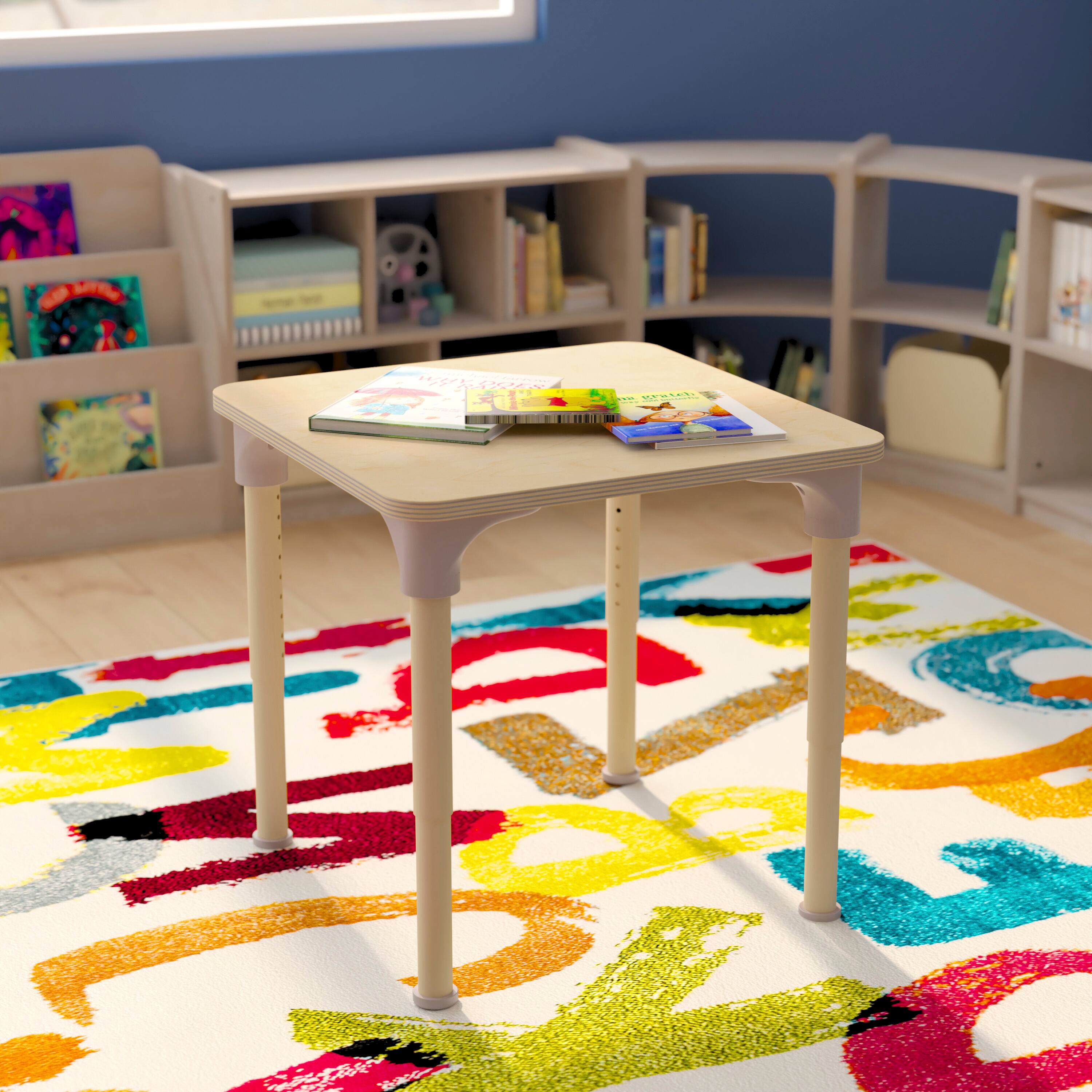 Alt View 1. Flash Furniture - Bright Beginnings 24" Square Commercial Grade Wooden Adjustable Height Classroom Activity Table - Metal Legs Adjust From - Natural.