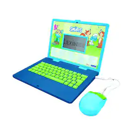 Lexibook - The Smurfs, Bilingual Spanish/English educational computer, Toy for children with 124 language, writing, maths, logic