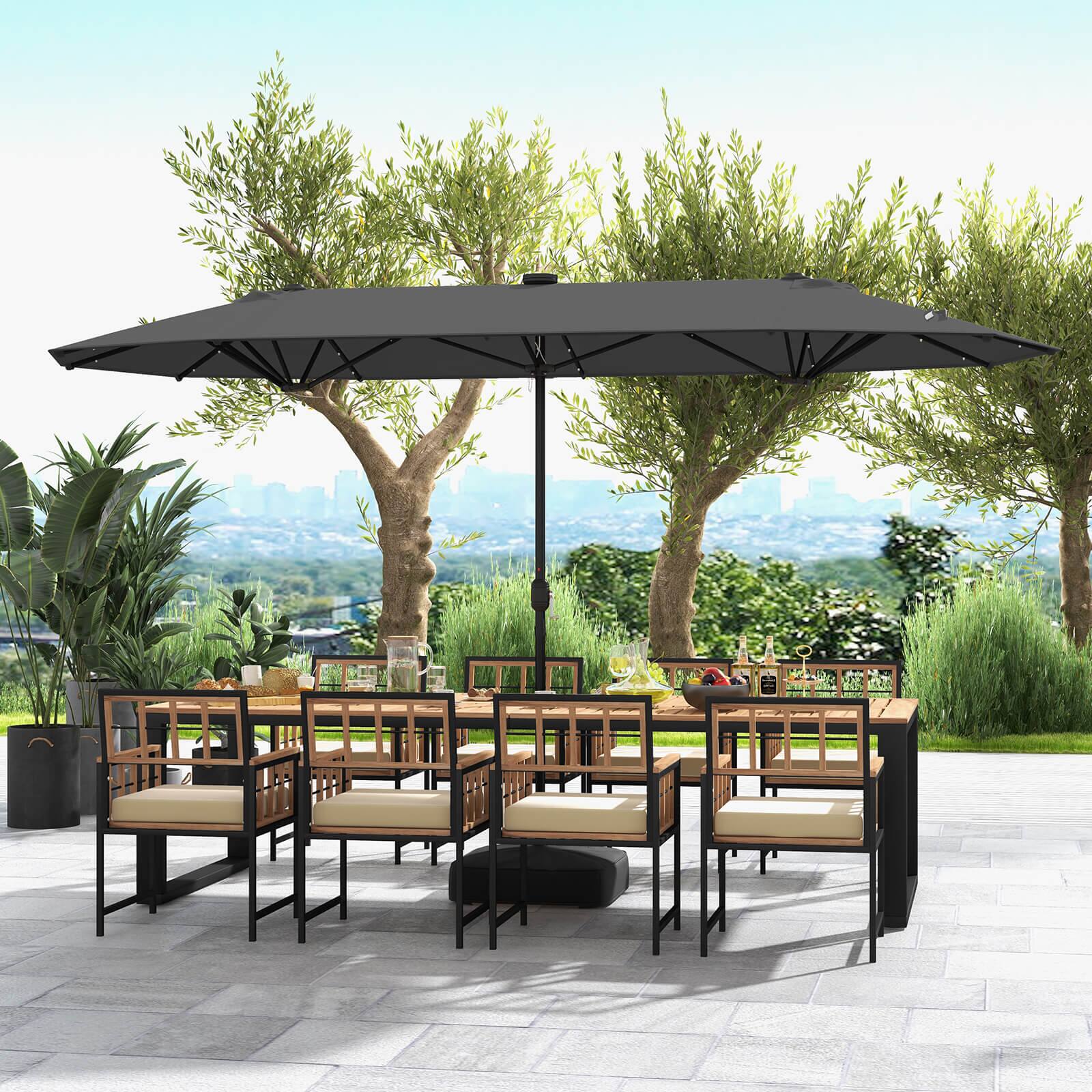 Alt View 4. Costway - Costway 13FT Double-sided Patio Umbrella with Solar Lights Crank Handle Umbrella Base - Gray.