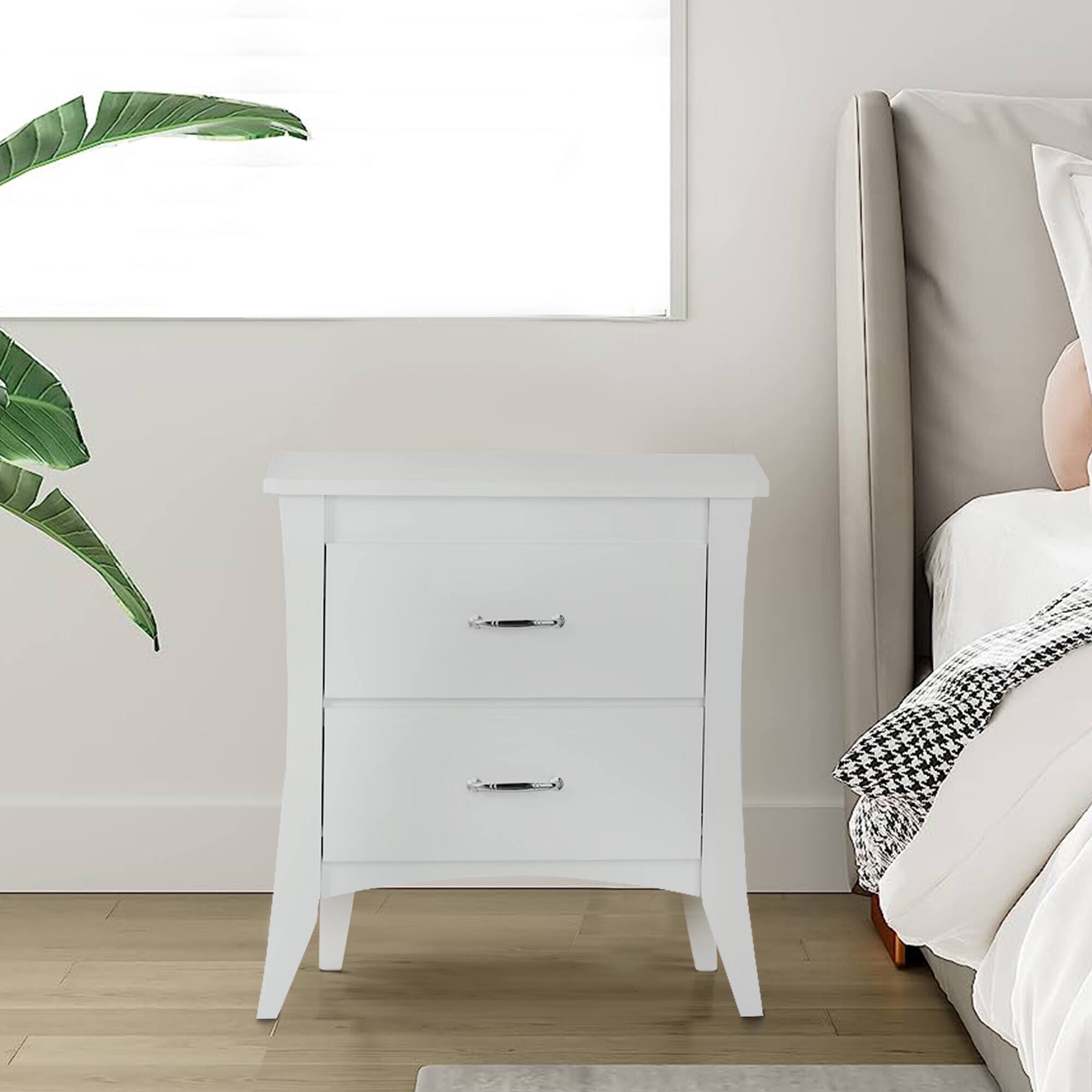 Alt View 4. Manhattan Lane - Contemporary Style 2 Drawers Wood  Nightstand - White.