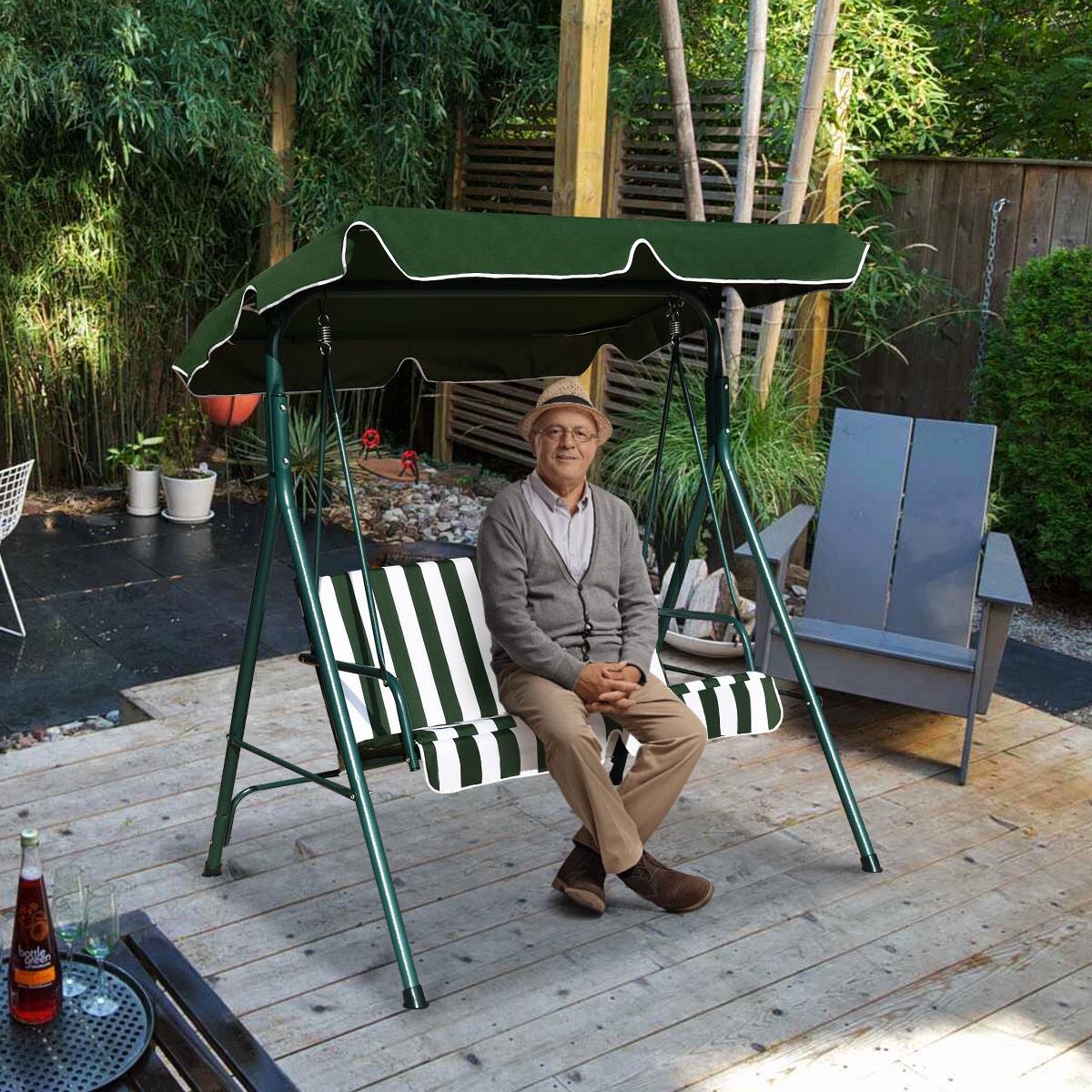 Alt View 3. Costway - Costway Loveseat Patio Canopy Swing Glider Hammock Cushioned Steel Frame Outdoor - Green.
