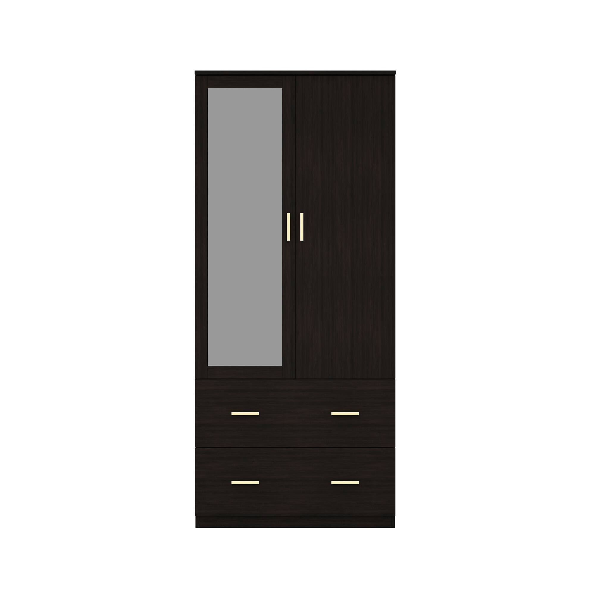 Alt View 10. FUFU & GAGA - Wardrobe Closet with Mirror Small Armoire Storage Cabinet with Hanging Rod Shelves and Drawers for Bedroom - Black.