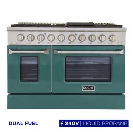 Kucht - 48" Dual Fuel Range for LP, SS/Green Doors, Sealed Burners, Griddle, 2 Ovens (1 Convection) - Green