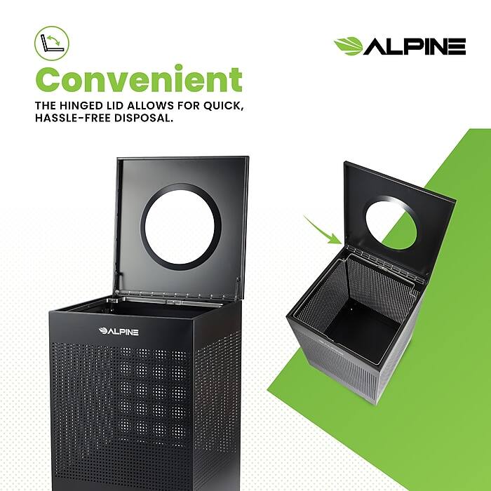 Convenient
THE HINGED LID ALLOWS FOR QUICK, HASSLE-FREE DISPOSAL.
ALPINE
ALPINE