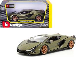 Lamborghini Sian FKP 37 with Copper Wheels 1/24 Diecast Model Car by Bburago - Matt Green Metallic