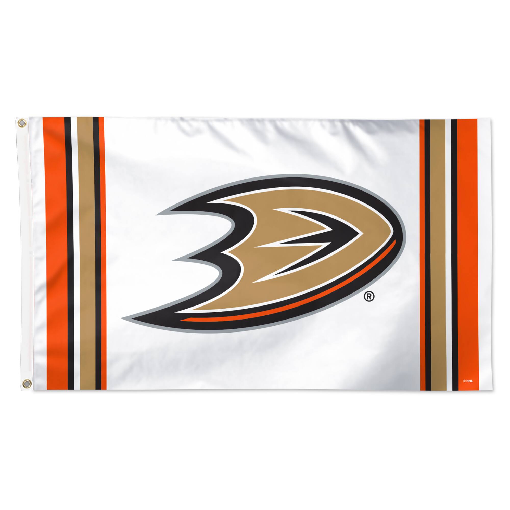 Front. WinCraft - Anaheim Ducks 3' x 5' Vertical Stripe Deluxe Single-Sided Flag - White.