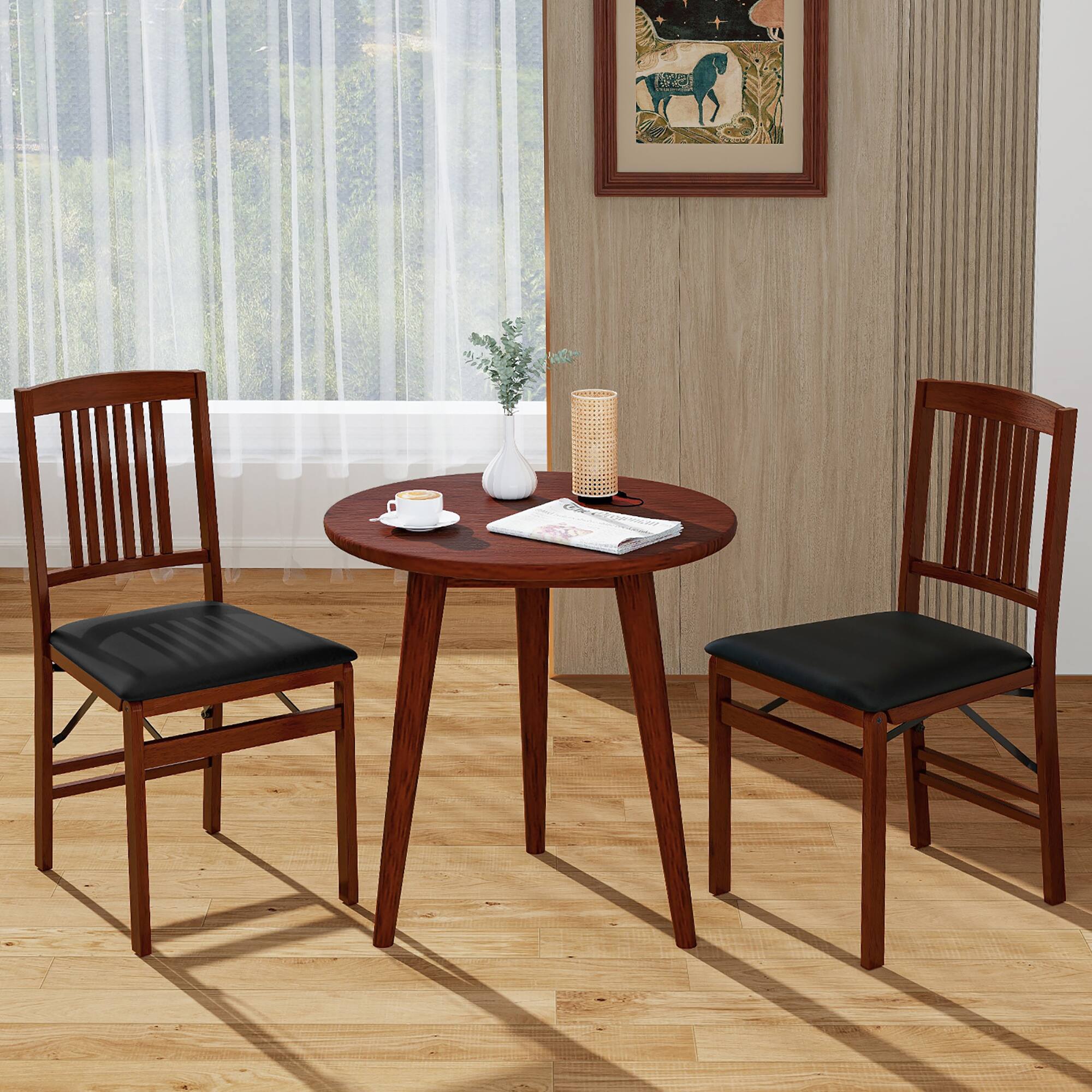 Alt View 3. Gymax - Gymax Folding Dining Chairs Set of 2 w/Padded Seat Rubber Wood Frame for Dining Room - Brown, Black.