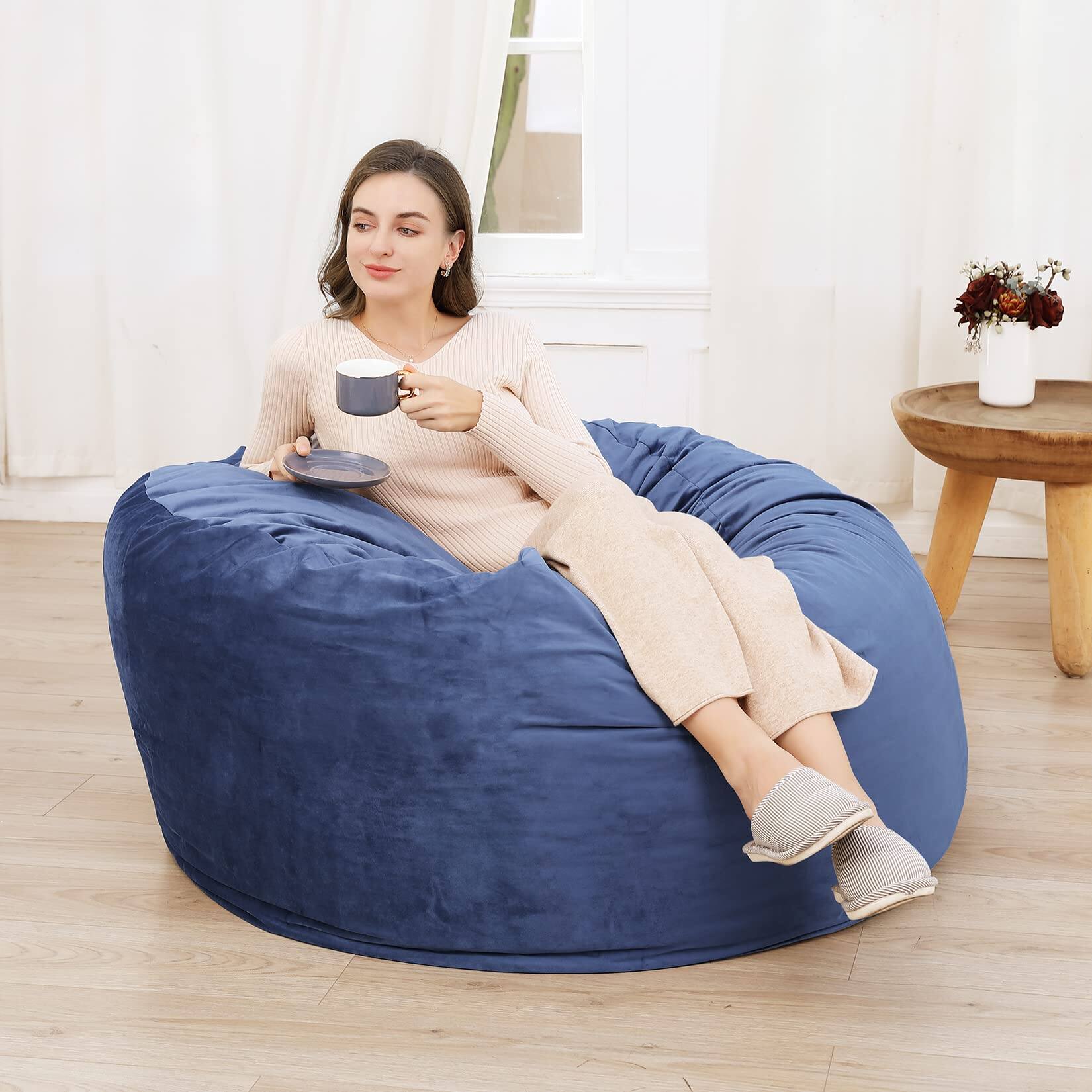 Front. Babevy - Bean Bag Chairs, 4 ft Memory Foam Bean Bag Chairs Adults/Kids, Lazy Sofa Furniture with Soft Fillings - Blue.