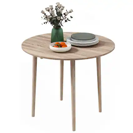 Front. Homcom - Dining Table, Round Drop Leaf Kitchen Table for Small Spaces with Wood Legs - Oak.