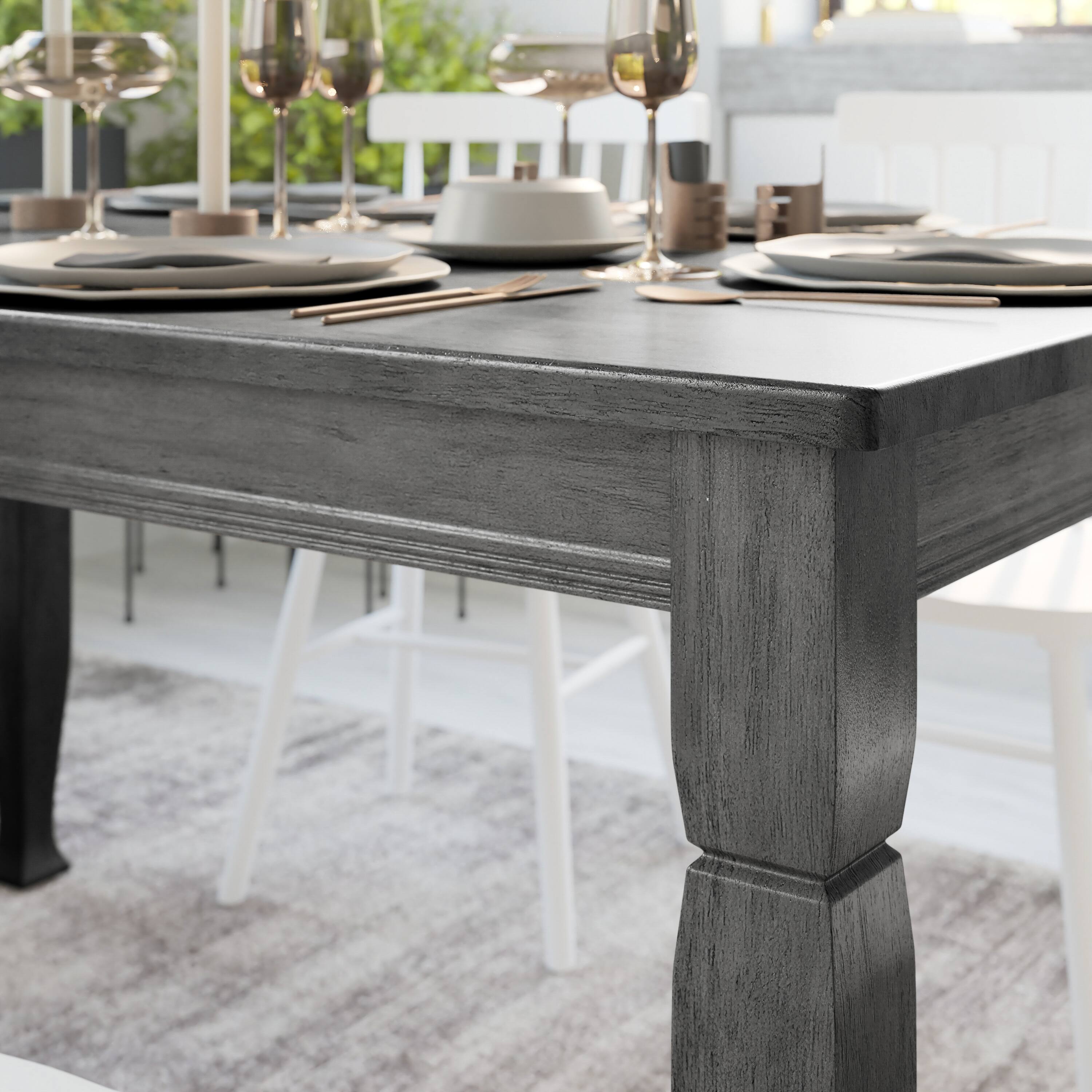 Alt View 4. Emma + Oliver - Milford Wooden Dining Table with Turned Wooden Legs - Antique Gray.