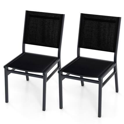 Front. Sugift - Outdoor Dining Chairs with Breathable Seat and Backrest for Backyard Porch Poolside-Set of 2 - Black.