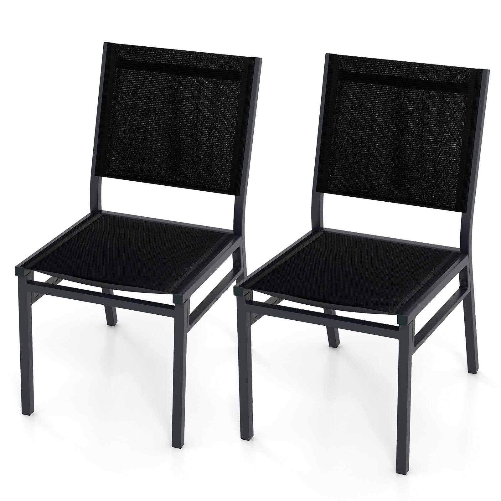 Front. Sugift - Outdoor Dining Chairs with Breathable Seat and Backrest for Backyard Porch Poolside-Set of 2 - Black.