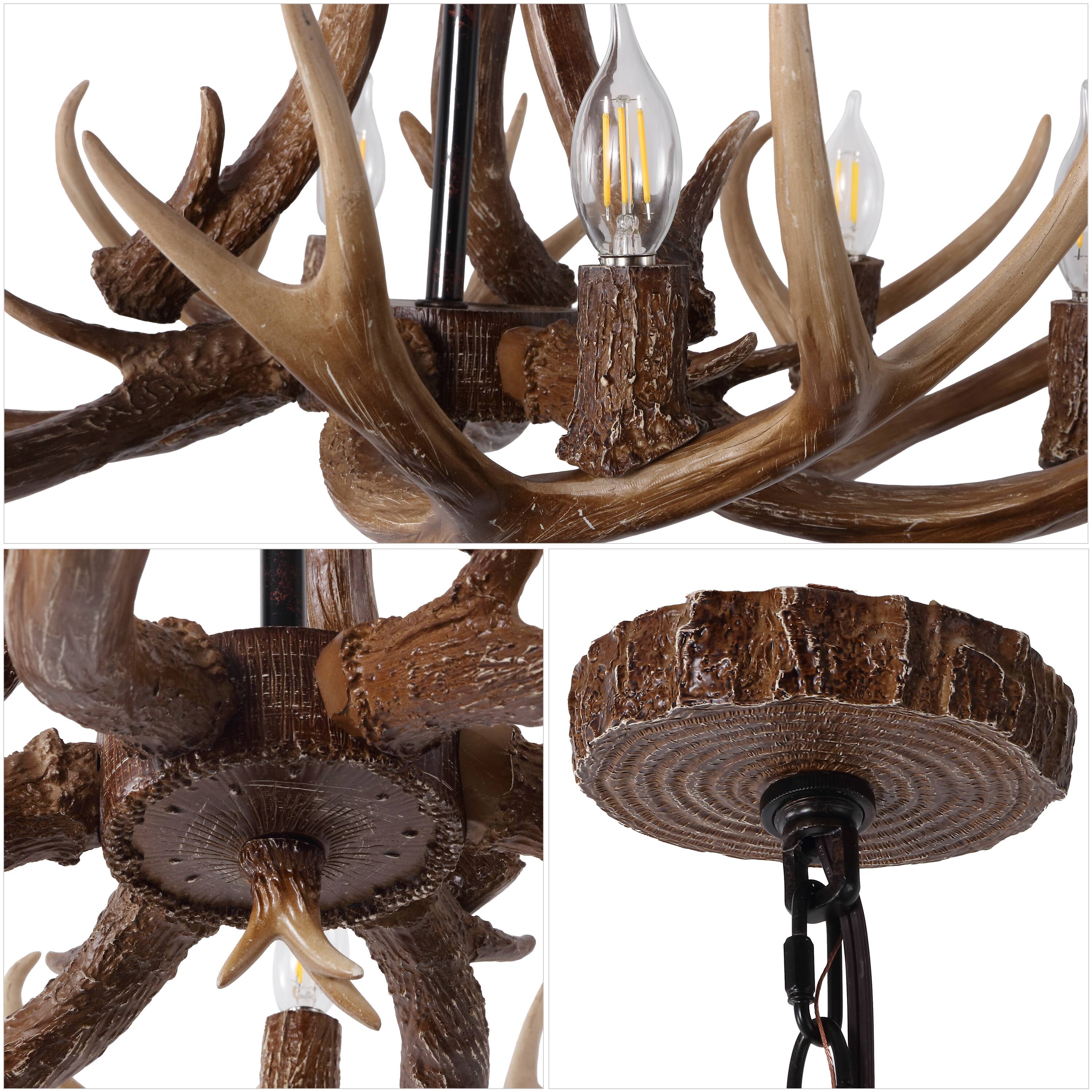 Alt View 4. Jonathan Y - Eldora 33" 6-Light Rustic Farmhouse Adjustable Resin Antler LED Chandelier, Brown - Brown.