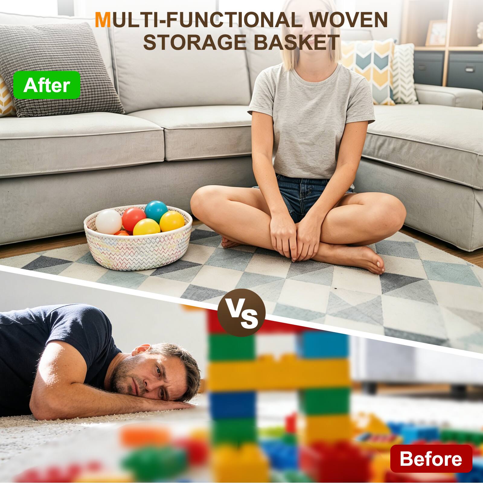 MULTI-FUNCTIONAL WOVEN STORAGE BASKET

After

Vs

Before
